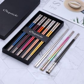 304 Stainless Steel Chopsticks Household Alloy Restaurant Color Laser Square-headed (Option: Single Gift Box)